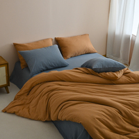 Parure de lit 100 % coton lavé, couleur unie, ensemble de literie de luxe doux, taille Queen, draps en coton, textile hôtelier