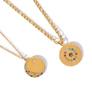 قلادة عتيقة من 12 كوكبة مطلية بالزركون من الفولاذ المقاوم للصدأ عيار 18 قيراط - Product Image 2