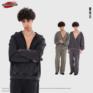 Sudadera con capucha y cremallera para hombre, estilo vintage, 100% algodón, 430 g/m², lavado a la nieve, oversize, streetwear, con cremallera YKK - Product Image 3