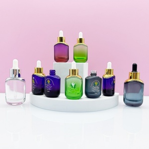 Custom Color 15ml 30ml 50ml 100ml Transparent Grey Purple Cosmetic Packaging Glass Serum <b>Bottles</b> and <b>Dropper</b> Lid - Product Image 2