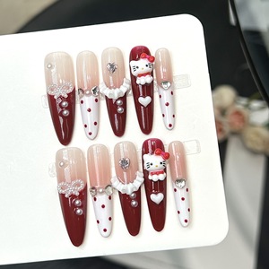 10 pièces de faux ongles à presser faits main, motif fleur rose, effet œil de chat, en gel peint, magnifiques, de luxe, design personnalisé, faits à la main - Product Image 5