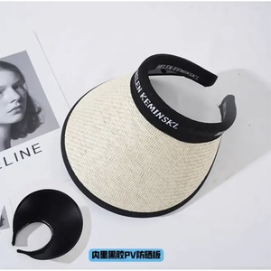 Chapeau de protection solaire d'été à visière ouverte, à large bord, en paille tressée double couche, protection UV, réglable pour femmes - Product Image 2