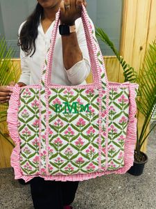 Nouveauté : Sac fourre-tout en coton brodé à volants, sacs à bandoulière matelassés pour femmes, sacs de transport faits à la main - Product Image 2