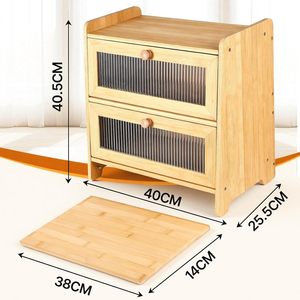 Boîte à pain en bambou à double couche, grande capacité, rangement pour comptoir de cuisine, stockage alimentaire multifonctionnel - Product Image 5