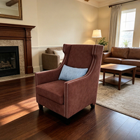 Fauteuil d'appoint de luxe vintage confortable pour hôtel, villa, avec cadre en bois et revêtement en tissu, style Wingback