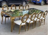 Juego de Mesa de Comedor Rectangular Dorado de Acero Inoxidable de 6 pies para 10 Personas, Moderno, para Bodas al Aire Libre, Hoteles, Restaurantes y Eventos, Venta al Por Mayor