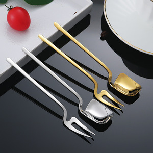Juego de tenedores y cucharas para postre de acero inoxidable 304, forma plana, herramientas reutilizables para café y té - Product Image 4