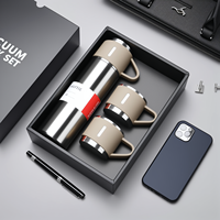 Set de Regalo de Termo de Acero Inoxidable de 500 ml con 3 Tazas, Botella Aislada de Doble Pared, Botón de Presión, Logotipo Personalizado, Regalo Corporativo