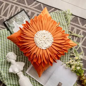 Custom Manual Splicing Pillow Cover Solid 3D Sunflower Floral Splice Throw Pillow Cover Dutch Velvet Cushion Cover