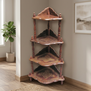 Estante Esquinero Plegable de Cuatro Niveles, Hecho a Mano con Incrustaciones de Latón, Ecológico y de Alta Calidad, para Hogar y Hotel - Product Image 3