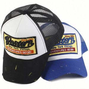 Wholesale in Stock Custom Mesh Embroidered 5 Panel Vintage Distressed Trucker Hat - Product Image 3
