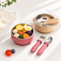 Ensemble de 12 pièces pour l'alimentation des bébés en silicone sans BPA et acier inoxydable avec bol à ventouse, assiette, tasse, distributeur de fruits et ustensiles