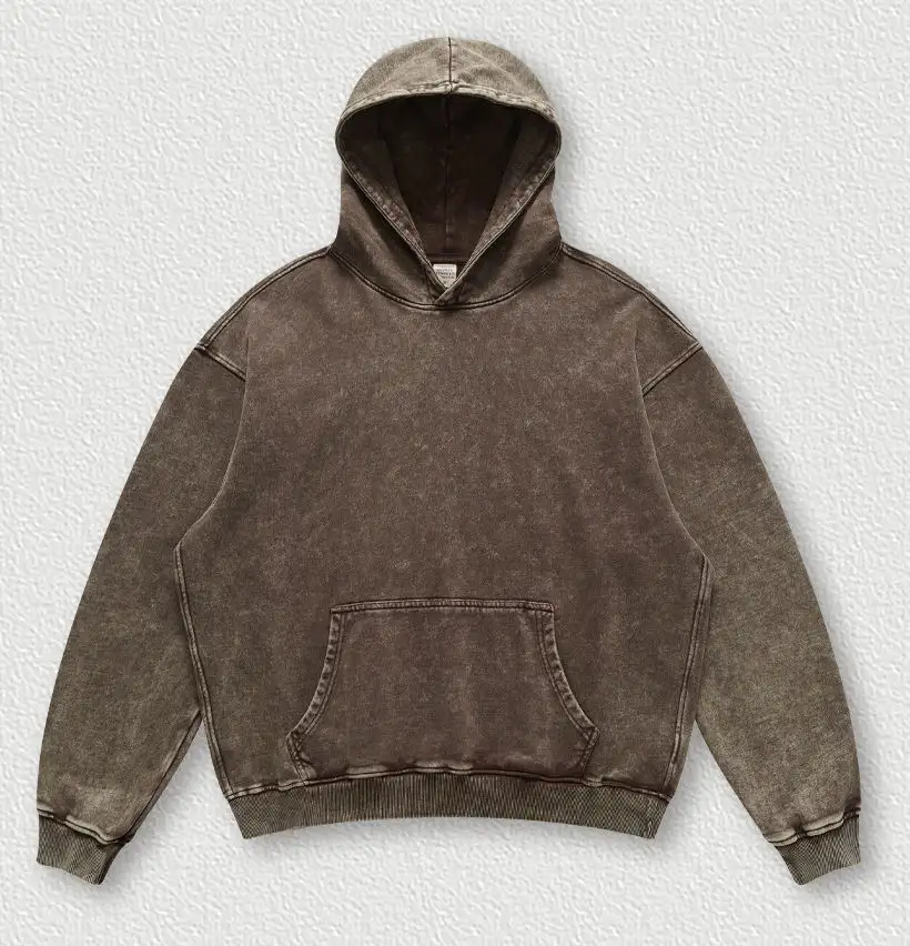 Özel 500gsm ağır düz renk özel ağır sıkıntılı boy boş taş asit Vintage yıkama Hoodie Unisex Hoodie