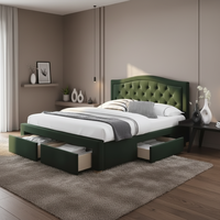 Lit rembourré sur mesure en velours vert, design moderne et luxueux, cadre de lit extra-large pour chambre à coucher