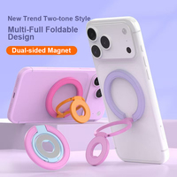 Support de téléphone pliable à 2 boucles avec anneau, adsorption magnétique puissante, poignée de téléphone en métal coloré et support de bureau