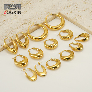ZOGXIN Gold Hoop Earrings Geometric Oval U Shape Stainless Steel Party Fashion Jewelry for Women - Product Image 2
