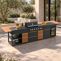 Îlot de cuisine extérieur en acier inoxydable 304 durable en forme de L, avec barbecue pour les fêtes sur la terrasse