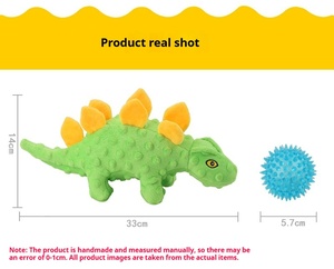 Jouet à mâcher pour animaux de compagnie en peluche Stegosaurus 2-en-1 avec balle TRP pour le nettoyage des dents molaires, anti-morsure, écologique, jouet d'entraînement couineur, jouet souple pour chien - Product Image 4