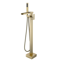 Robinet à bec cascade en laiton fini doré avec brosse Robinets d'eau pour baignoire autoportante