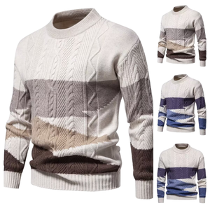 Manteau décontracté rétro américain pour homme, automne-hiver, taille européenne, tricoté avec col rond et couleurs assorties, vente en gros de tricots - Product Image 1