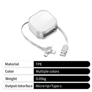 Custom 3 in 1 Retractable <b>Charging</b> <b>Cable</b> USB <b>Type</b> <b>C</b> Telescopic <b>Charging</b> Data <b>Cable</b> for Phone - Product Image 2
