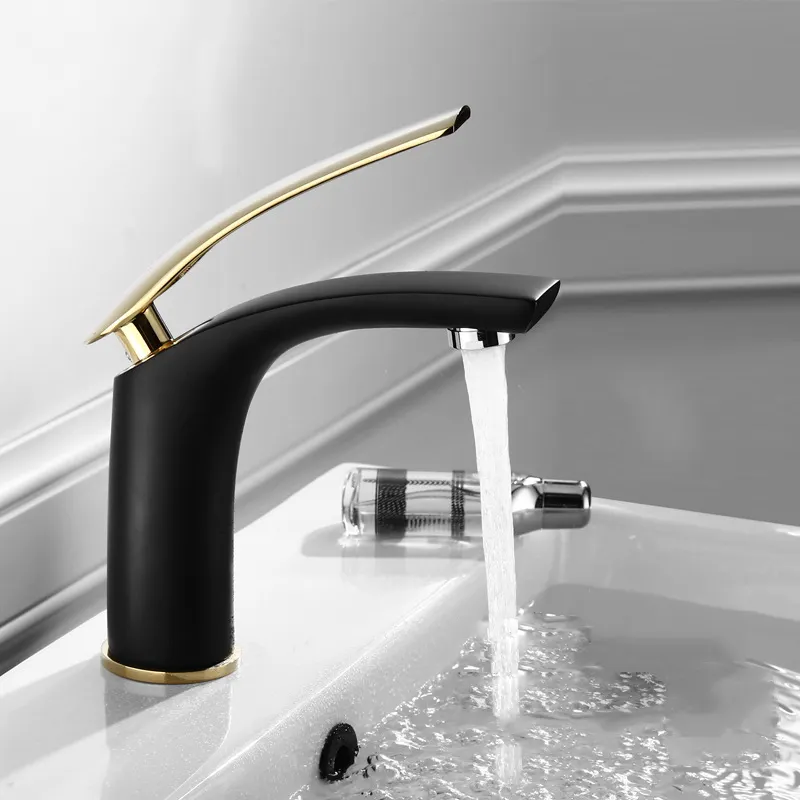 Modern Faucets Black Single Hole Gold handle Single Handle Brass Faucet Water Basin Faucets