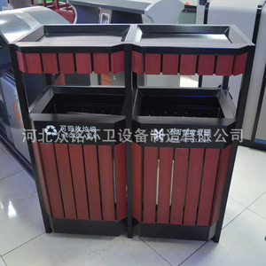 ถังขยะรีไซเคิลเหล็กและไม้สำหรับกลางแจ้ง ขนาด 90x40x100 มม. สำหรับสวนและพื้นที่ชมวิว - Product Image 3