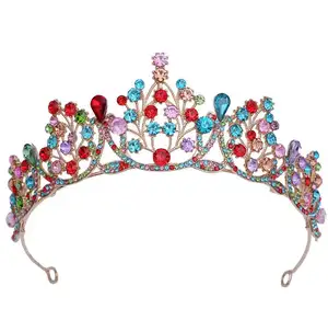 Europese Nieuwe Jurk Kleurrijke Kristallen Kerst Hoofddeksels Voor Volwassenen Tiara Kroon Van De Bruid Bruiloft Tiaras