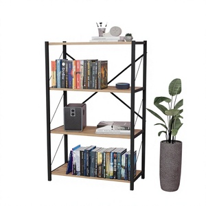 Étagère industrielle à 4 niveaux avec étagères en bois, structure métallique, support de rangement autoportant pour salon, bureau à domicile, design moderne - Product Image 1