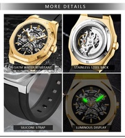 Nouvelles montres mécaniques automatiques pour hommes avec bracelet en silicone, boîtier en acier inoxydable, squelette ajouré
