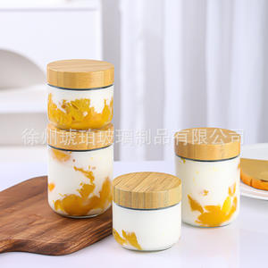 BPA Free a bocca larga in bambù barattolo di conservazione in legno chicco di caffè cucina cibo contenitore in vetro-barattolo sigillato per snack a noci tazze da tè e piattini - Product Image 4