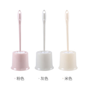 Toilet <b>Brush</b> Set Plastic Soft Bristle Long Handle For Bathroom Cleaning Gray And Pink - Product Image 4