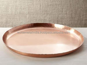 Juego de 3 bandejas redondas para servir alimentos con acabado de cobre sólido, ideales para uso diario, restaurantes, hoteles, utensilios de cocina de alta calidad - Product Image 5