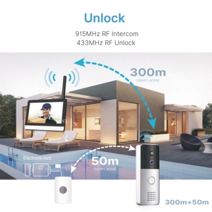 Nouvelle conception, <span class=keywords><strong>interphone</strong></span> vidéo sans fil WIFI de haute qualité, <span class=keywords><strong>interphone</strong></span> domestique, sonnette <span class=keywords><strong>audio</strong></span> avec batterie, charge solaire, déverrouillage de la porte - Product Image 3
