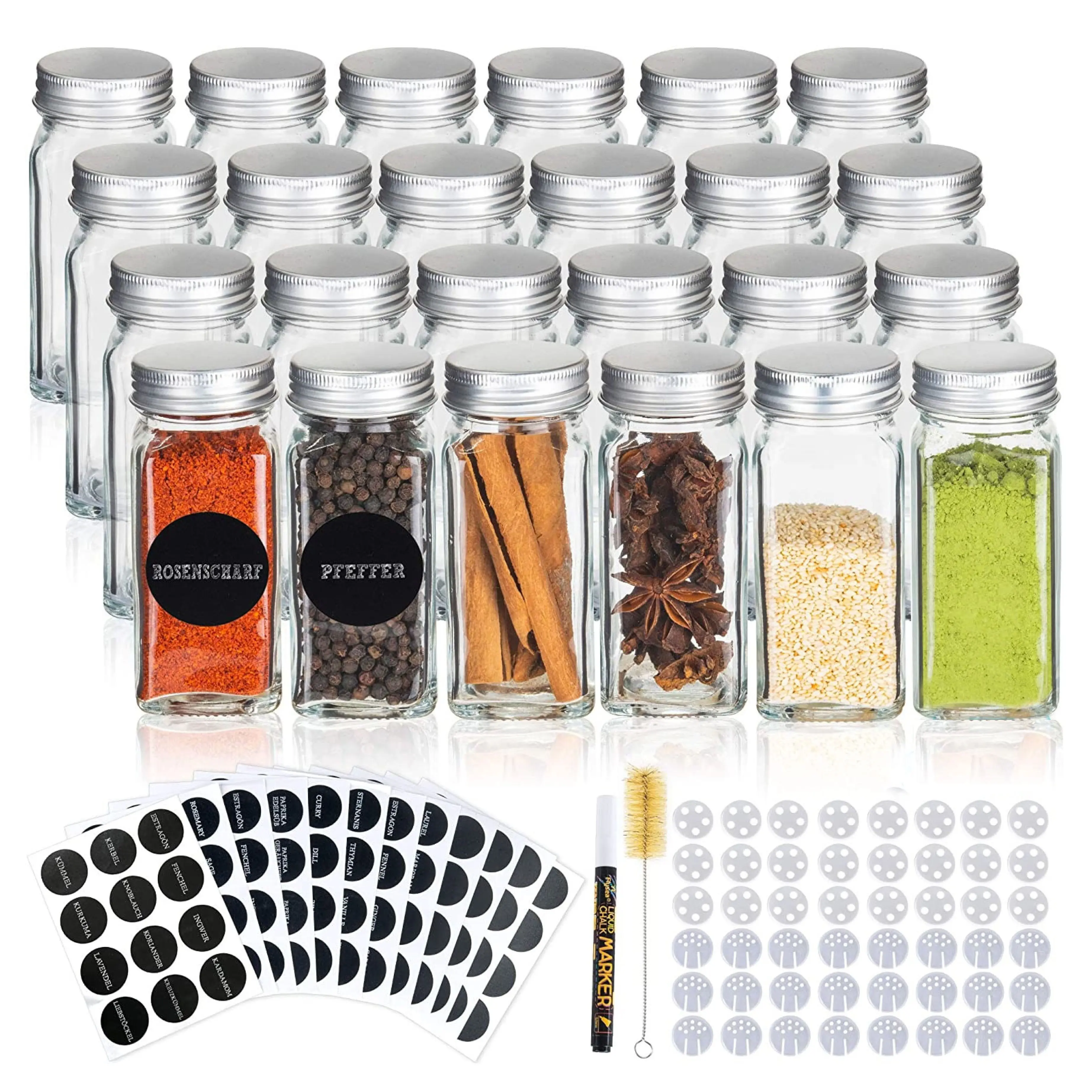 24PCS SET HOT SELLING 4OZ 120ML SQUARE GLASS SPICE SHAKER JARS