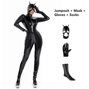 Disfraz de Gata Sexy de Piel Sintética Brillante para Mujer, Tallas S-5XL, para Cosplay, Fiestas, Halloween, con Guantes, Máscara y Medias - Product Image 2