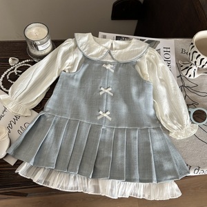 Elegante camicetta a maniche lunghe a righe bianche per il Design del colletto Peter Pan delle ragazze per le stagioni primaverili ed estive - Product Image 5