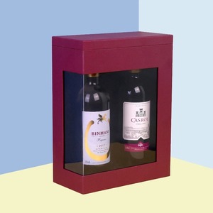 Rigid <b>Lid</b> And Base Wine Gift <b>Box</b> <b>With</b> <b>Clear</b> PVC Window Double Bottle Red Wine Packaging <b>Box</b> Custom Logo - Product Image 4