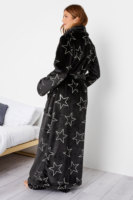 Albornoz de lana de lujo personalizado de primera calidad Tallas grandes Lámina negra Estampado de estrellas Personalización frontal Ropa de dormir de invierno extra larga