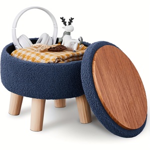 Polifunzionale moderno rotondo in velluto piccolo sgabello pouf poggiapiedi divano imbottito con gambe in <span class=keywords><strong>legno</strong></span> per soggiorno - Product Image 1