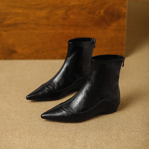 Botines de Tacón Alto para Mujer, Punta Cuadrada, Cuero Genuino, Cierre con Botón, Estilo Retro Cómodo - Product Image 3