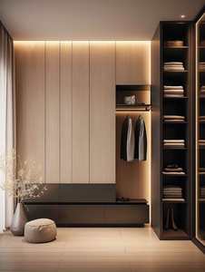 Armoire moderne intégrée sur mesure avec portes en verre, dressing de luxe avec éclairage LED pour chambre à coucher, villa, appartement, hôtel - Product Image 5