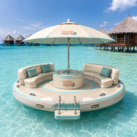 Grande plateforme flottante gonflable avec parasol, canapé-lit, île aquatique pour lac, yacht, plage, fête, détente, utilisation en extérieur
