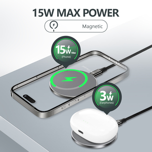 Chargeur sans fil magnétique intelligent pliable 15W avec anneau de protection Type C et support de téléphone pour <span class=keywords><strong>iPhone</strong></span>, montre, écouteurs et microphone - Product Image 3