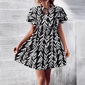 Vestido de Mujer con Cuello en V, Estampado, Cintura Alta, Elegante, Ajustado, Casual, para el Día a Día, Citas, Fiestas y Actividades al Aire Libre - Product Image 1