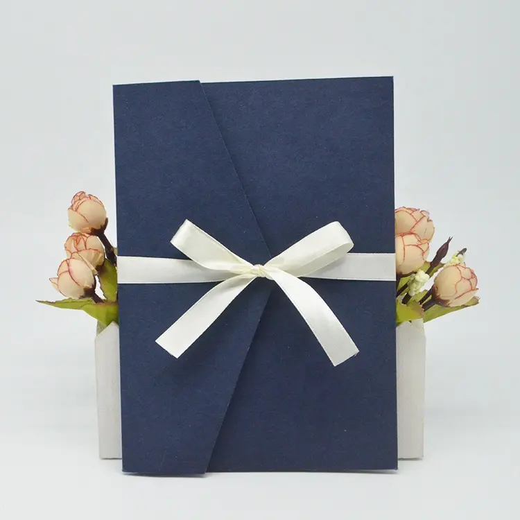 Tarjetas de felicitación personalizadas con corte láser de bolsillo, papel de perla azul, tarjetas de boda plegables con sobres