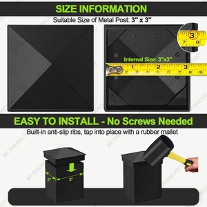 Tapa de poste piramidal de aluminio de 3'' de calidad, marco metálico para poste de valla, fácil de montar, herrajes modernos para vallas, balcones y patios BH - Product Image 4