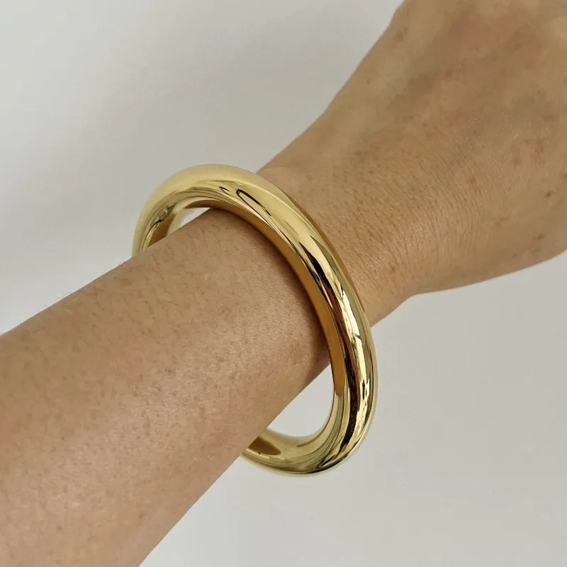 High End 18K Gold Plated Chunky Hollow Cuff Bracelet Bangle Bracelet Stainless Steel Gold Jewelry