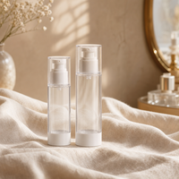 Flacon pompe sans air cylindrique transparent personnalisé avec logo, 15 ml-100 ml, emballage cosmétique en plastique OEM pour soins de la peau