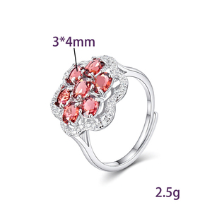 Bagues Fleur Délicates en Argent Sterling 925 avec Pierres Naturelles Ovales 3*7mm Serties Pavé, Bijoux Ajustables en Pierres Précieuses Colorées pour Femme - Product Image 6